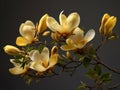 Branch of yellow magnolia blossoms