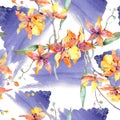 Branch of yellow orchid. Floral botanical flowers. Watercolor background illustration set. Seamless background pattern. Royalty Free Stock Photo