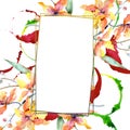 Branch of yellow orchid. Floral botanical flowers. Watercolor background illustration set. Frame border ornament square. Royalty Free Stock Photo