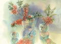 Branches of blooming quince still-life watercolor Royalty Free Stock Photo