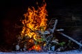 Branches are burning inside fireplace to heat it Royalty Free Stock Photo