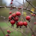 The branches are covered with sharp thorns typical of rose plants Royalty Free Stock Photo