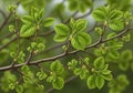 Branches feature young, green leaves and small buds, detailed with visible leaf Royalty Free Stock Photo