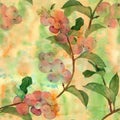 Branches with fruits of Symphoricarpos albus. Watercolor. Seamless pattern. Fruits and leaves. Floral motives. Use printed