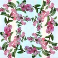 Branches with fruits of Symphoricarpos albus. Watercolor. Seamless pattern. Fruits and leaves. Floral motives. Use printed