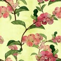 Branches with fruits of Symphoricarpos albus. Watercolor. Seamless pattern. Fruits and leaves. Floral motives. Use printed