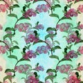 Branches with fruits of Symphoricarpos albus. Watercolor. Seamless pattern. Fruits and leaves. Floral motives. Use printed