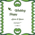 Branches green leaf, decoration butterfly, pattern ornate of card happy wedding. Vector