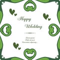 Branches green leaf, decoration butterfly, pattern ornate of card happy wedding. Vector