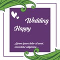 Branches green leaf, decoration butterfly, pattern ornate of card happy wedding. Vector