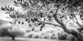 Branches of olive tree in black and white Royalty Free Stock Photo