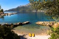 Branches of olive tree and seascape view, summer in Greece. Royalty Free Stock Photo