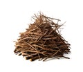 Branches pile isolated. Dry twigs pile ready for campfire, sticks, boughs heap for a fire Royalty Free Stock Photo