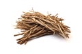 Branches pile isolated. Dry twigs pile ready for campfire, sticks, boughs heap for a fire Royalty Free Stock Photo