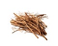 Branches pile isolated. Dry twigs pile ready for campfire, sticks, boughs heap for a fire Royalty Free Stock Photo