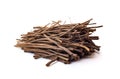 Branches pile isolated. Dry twigs pile ready for campfire, sticks, boughs heap for a fire Royalty Free Stock Photo