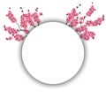 Branches with pink flowers and buds cherry blossoms on white background. illustration