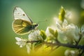 Branches of pink white tree branch blossoms against a blue sky. Beautiful blurred spring floral background nature. generative AI Royalty Free Stock Photo