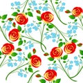 Branches of roses and flowers forget me not seamless pattern.