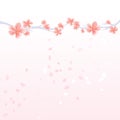 Branches of Sakura and petals flying isolated on light pink gradient background. Apple-tree flowers. Cherry blossom. Vector