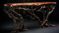 Detailed And Macabre Tree Console Table With Rustic Naturalism