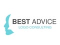 Brand for consulting agency, best advice. Logo design with symbol of speech bubble and face of man.