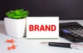 BRAND. Design, Value, Marketing and Identity concept. Chart with keywords and icons Royalty Free Stock Photo