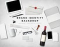 BRAND IDENTITY MOCKUP GRAPHIC BACKGROUND HERO IMAGE HEADER Royalty Free Stock Photo