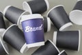 Brand identity and positioning, different and outstanding blue coffee cup among grey paper cups