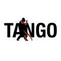 Brand logo. Letters tango. Silhouette of couple dancing tango.