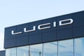 Brand and logo for Lucid motors on a building in Seattle