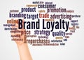 Brand loyalty word cloud and hand with marker concept