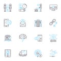 Brand management linear icons set. Strategy, Positioning, Identity, Perception, Reputation, Differentiation, Consistency