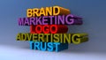 Brand marketing logo advertising trust on blue