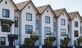 Brand new apartment building on sunny day in BC, Canada. Architectural details of modern apartment building Royalty Free Stock Photo
