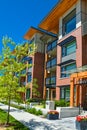 Brand new apartment building on sunny day in British Columbia, Canada.