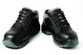 New black leather workboots isolated on white Royalty Free Stock Photo