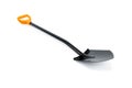 Brand new black metal spade or a shovel isolated over white background. Gardening equipment cut out studio shot.