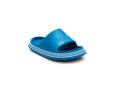 A brand new blue open toe pillow slide sandal for toddler non-slip foam slippers isolated on white Royalty Free Stock Photo