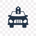 Brand new car with dollar price tag vector icon isolated on tran