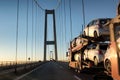 Brand-new cars on a car transport truck. Royalty Free Stock Photo