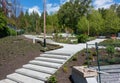 Brand new concrete pathway with stairs in residential area