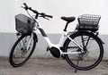 Brand new electric bicycle, or e bike, for women. The new battery is thin enough to be placed under the back basket