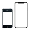 Brand new realistic mobile phone black smartphone in Apple iPhone and iPhone X Royalty Free Stock Photo