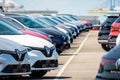 Brand new Renault cars lined up in a parking lot Royalty Free Stock Photo