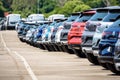 Brand new Renault cars lined up in a parking lot Royalty Free Stock Photo