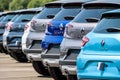 Brand new Renault cars lined up in a parking lot Royalty Free Stock Photo