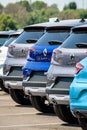 Brand new Renault cars lined up in a parking lot Royalty Free Stock Photo