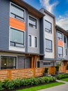 Brand new townhouses for sale. Row of new townhomes on blue sky background Royalty Free Stock Photo