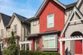 Brand new upscale townhomes in a Canadian neighbourhood. External facade of a colorful modern urban townhouses Royalty Free Stock Photo